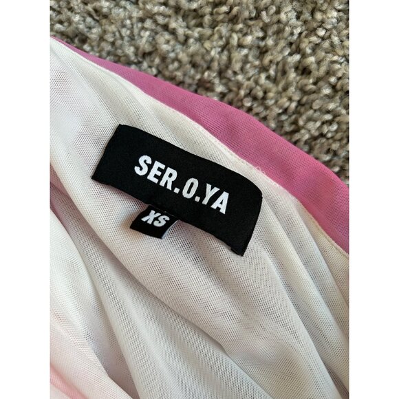 Ser.O.Ya XS Ruched Mesh Midi Skirt Pink & Purple Gradient Stretchy Fabric - Picture 6 of 10